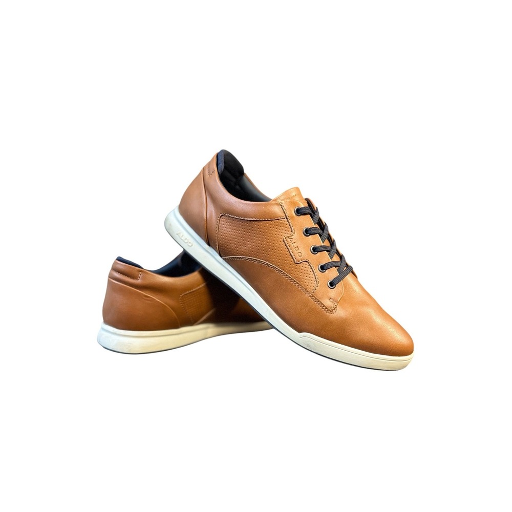 Aldo Mens Flex Leather Sneakers 12 Brown Lace Up Oxford Casual Comfort Shoes